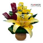 Yellow Roses & Lily Bouquet