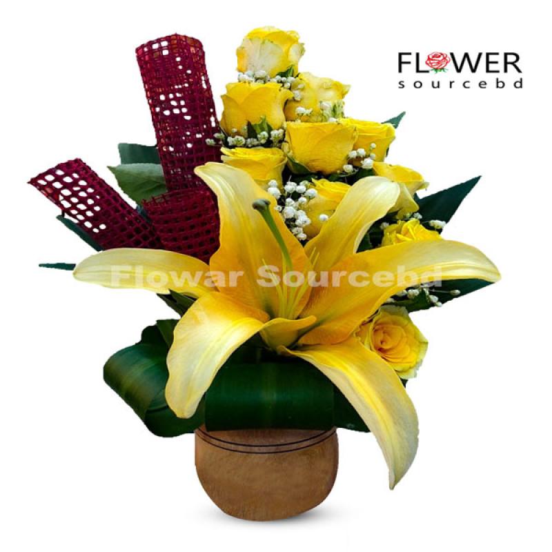 Yellow Roses & Lily Bouquet