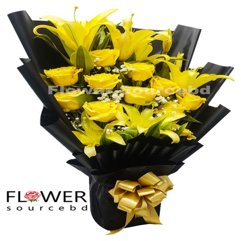 Yellow Roses & Lily Bouquet