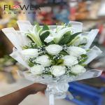White Roses & Lily Bouque
