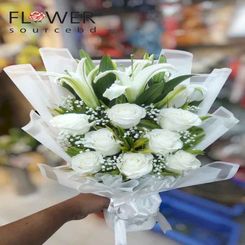 White Roses & Lily Bouque