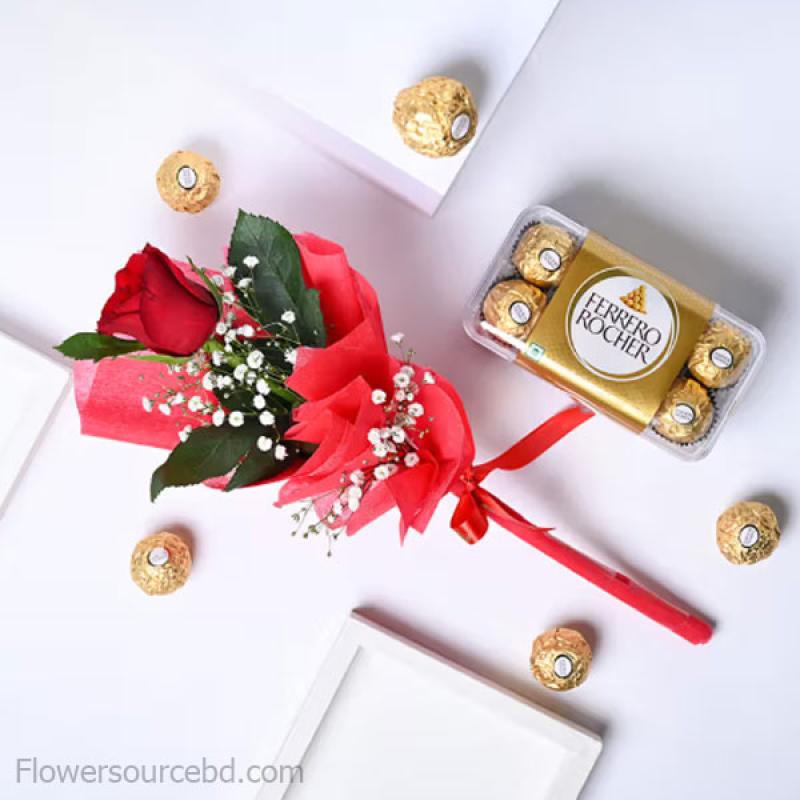 Single Rose with Ferrero Rocher